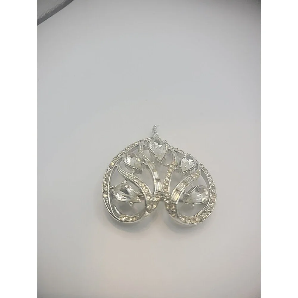 Vintage Coro Pin Brooch Ornate Heart Crystal Teardrop Jewelry Costume